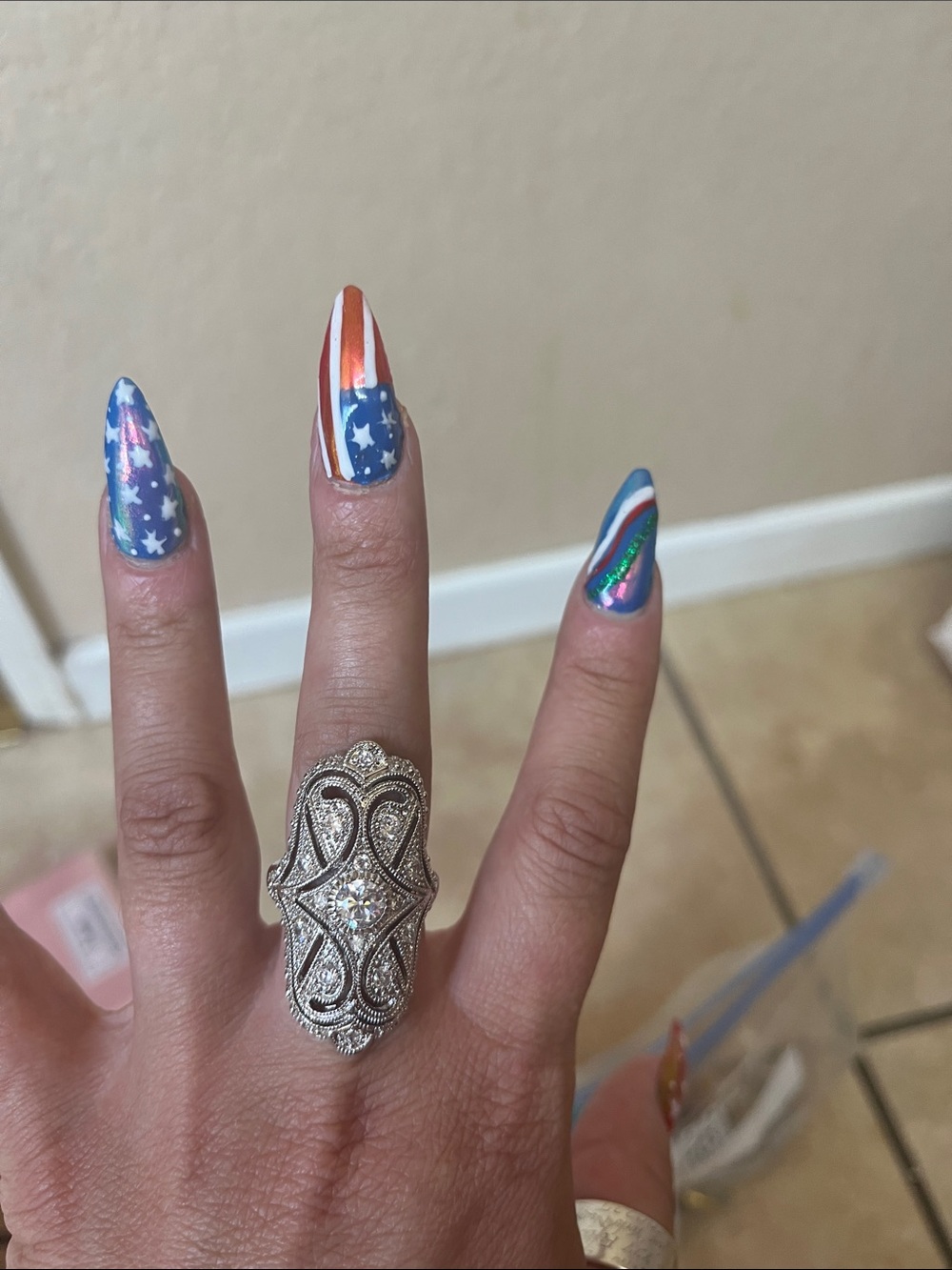 Vintage-Inspired Silver Filigree Long Statement Ring in Silver